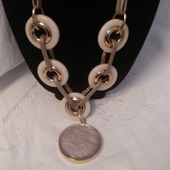 Chico's Jewelry - Chicos Statement Necklace Gold Cream Tan